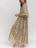 Women's Chic Floral Lantern Sleeve Flowy Maxi Dress