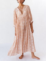 Women's Chic Floral Lantern Sleeve Flowy Maxi Dress