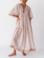 Women's Chic Floral Lantern Sleeve Flowy Maxi Dress
