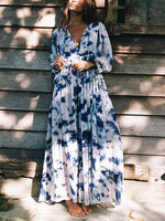 Women's Chic Floral Lantern Sleeve Flowy Maxi Dress