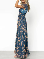 Women's Casual Flowy V-Neck Print Dress with Elastic Waist