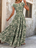Women's Boho Chic Printed V-Neck Flowy Maxi Dress
