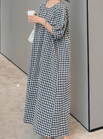 Women's Casual Loose Gingham Puff Sleeve Maxi Dress