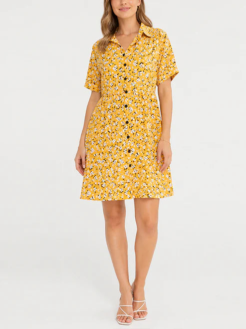 Women's Casual Boho Print Button Front Babydoll Dress