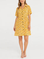 Women's Casual Boho Print Button Front Babydoll Dress