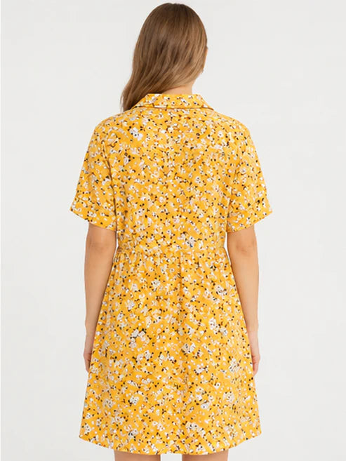 Women's Casual Boho Print Button Front Babydoll Dress