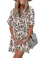 Women's Casual Boho Print Button Front Babydoll Dress