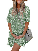 Women's Casual Boho Print Button Front Babydoll Dress