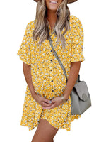 Women's Casual Boho Print Button Front Babydoll Dress