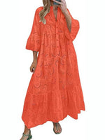 Women's 2026 Solid Color Lace Eyelet Maxi Dress with Pockets