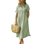 Women's Loose Striped Shirt Dress with Pockets & Bohemian Side Slit