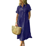 Women's Loose Striped Shirt Dress with Pockets & Bohemian Side Slit