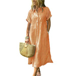 Women's Loose Striped Shirt Dress with Pockets & Bohemian Side Slit