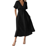 Women's Summer Solid V-Neck Cotton Dress