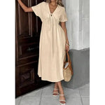 Women's Summer Solid V-Neck Cotton Dress