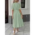 Women's Summer Solid V-Neck Cotton Dress