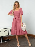 Women's Boho Long Sleeve Square Neck Floral Midi Dress