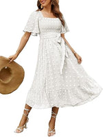 Women's Boho Long Sleeve Square Neck Floral Midi Dress