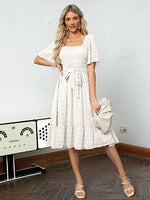 Women's Boho Long Sleeve Square Neck Floral Midi Dress