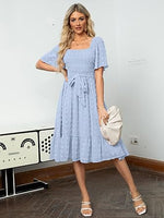 Women's Boho Long Sleeve Square Neck Floral Midi Dress