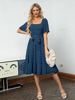 Women's Boho Long Sleeve Square Neck Floral Midi Dress