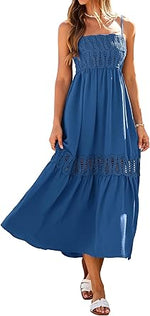 Women Causal Summer Crochet Lace Maxi Dress