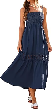 Women Causal Summer Crochet Lace Maxi Dress