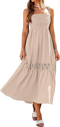 Women Causal Summer Crochet Lace Maxi Dress