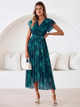 Women's Simple Floral V-Neck Short Sleeve Maxi Dress