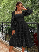 Women's Boho Flowy Long Sleeve Square Neck Floral Midi Dress