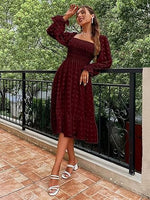 Women's Boho Flowy Long Sleeve Square Neck Floral Midi Dress
