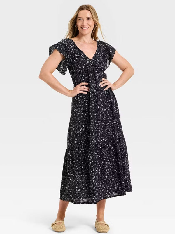 Universal Thread Floral Flutter-SleeveMaxi Dress for Women