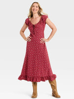 Women's Causal Puff Short Sleeve Maxi Sundress