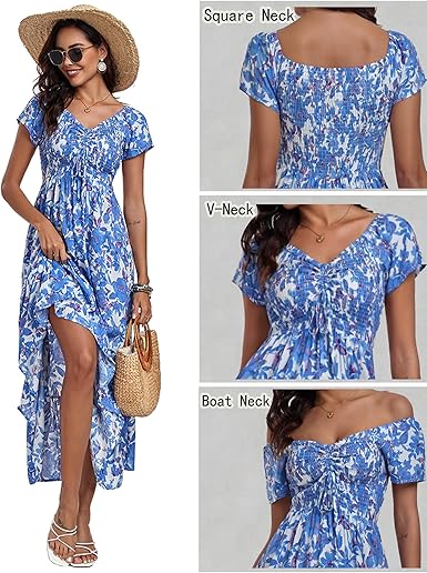 Women’s Floral Smocked Tiered Maxi Dress - Casual Boho A-Line