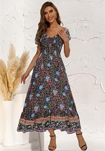 Women’s Floral Smocked Tiered Maxi Dress - Casual Boho A-Line