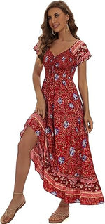 Women’s Floral Smocked Tiered Maxi Dress - Casual Boho A-Line