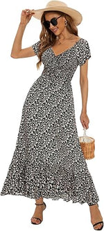 Women’s Floral Smocked Tiered Maxi Dress - Casual Boho A-Line
