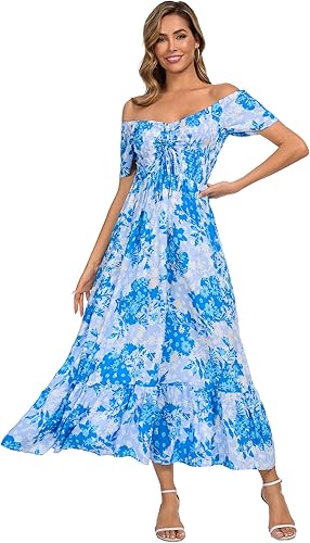Women’s Floral Smocked Tiered Maxi Dress - Casual Boho A-Line