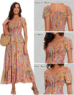 Women’s Floral Smocked Tiered Maxi Dress - Casual Boho A-Line