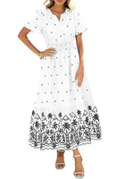 Women's Casual Summer Boho V-Neck Maxi Dress(White)