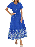 Women's Casual Summer Boho V-Neck Maxi Dress(White)