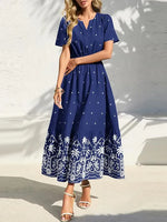 Women's Casual Summer Boho V-Neck Maxi Dress(White)