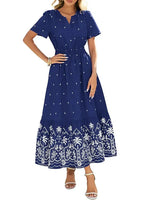 Women's Casual Summer Boho V-Neck Maxi Dress(White)