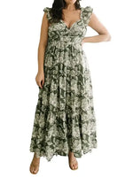 Vintage Garden Floral Tiered Maxi Dress with Ruffle Sleeves