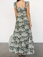 Vintage Garden Floral Tiered Maxi Dress with Ruffle Sleeves