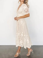 Romantic Cream Lace Wedding Guest & Party Midi Dress
