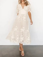 Romantic Cream Lace Wedding Guest & Party Midi Dress