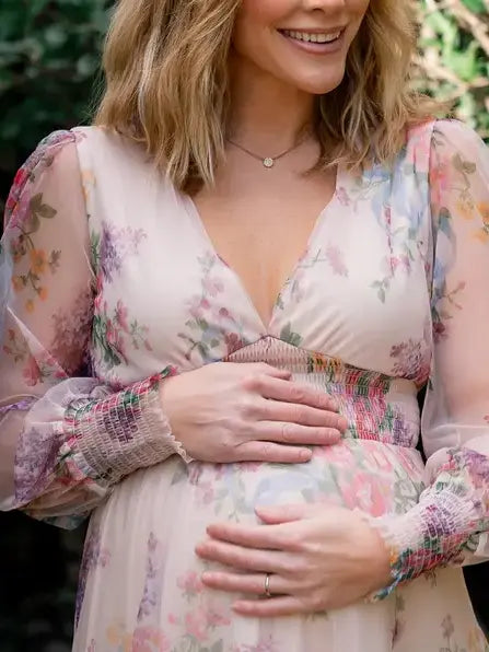 Romantic Floral Tulle Maxi Dress with Long Sleeves