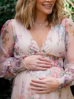Romantic Floral Tulle Maxi Dress with Long Sleeves
