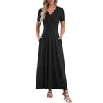 Women's V neck Ankle Length Floral Print Beach Long Flowy Maxi Dresses With Pockets